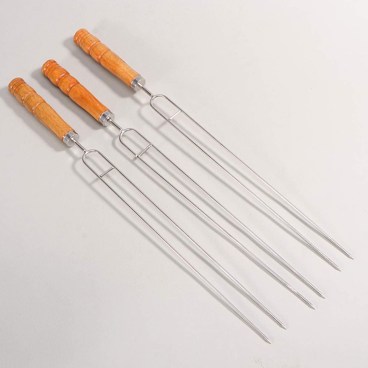 2878 Stainless Steel Double Prongs Roasting Stick BBQ Barbecue Fork Kebab Skewers Wooden Handle DeoDap 2878 Stainless Steel Double Prongs Roasting Stick BBQ Barbecue Fork Kebab Skewers Wooden Handle DeoDap